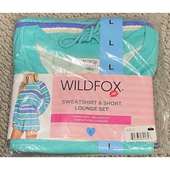 Wildfox $160 Lounge Set Striped Womens Large Sweatshirt & Shorts NWT - Picture 6 of 7